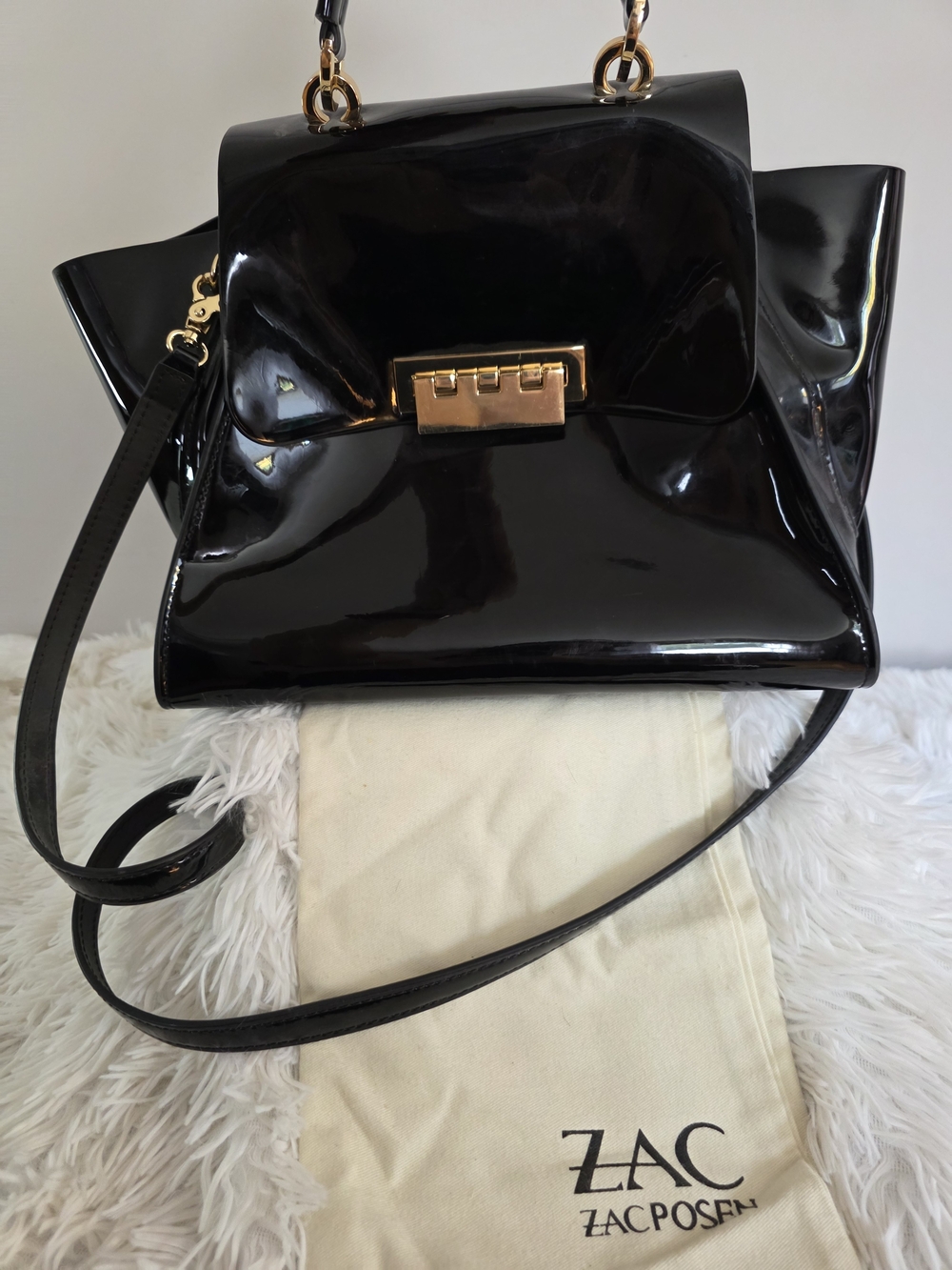 ZAC Zac Posen Black Patent Leather Top-Handle Satchel